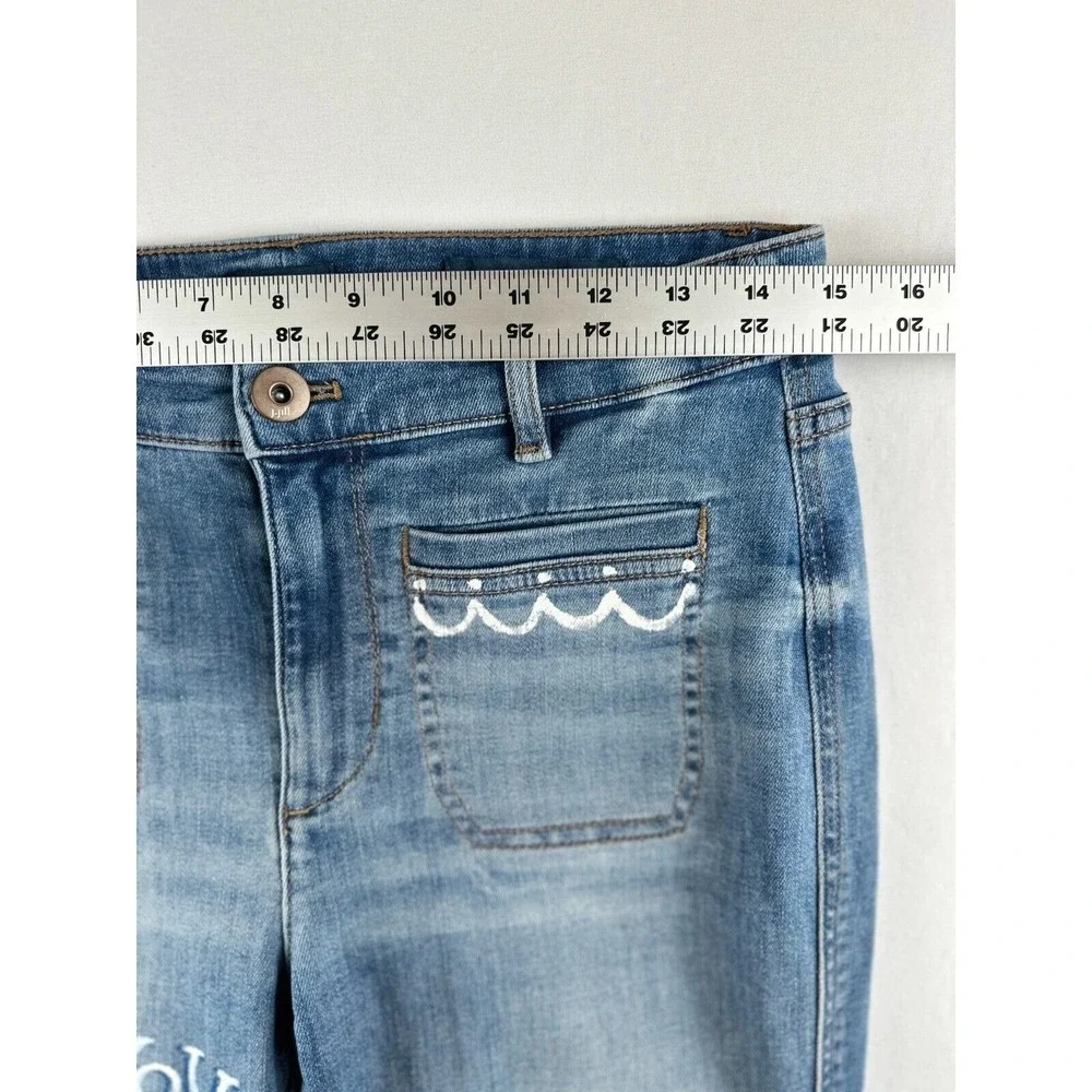 J.jill high rise flare jeans glitter love you to the moon Sz 6 artsy faded Sz 30